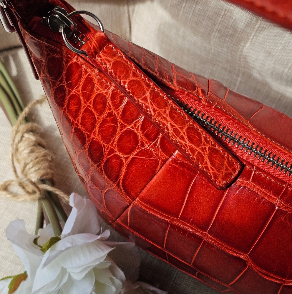 Vintage Coach Limited Edition Genuine Lizard Skin Bag Purse # 8390 ( Coral ) - Picture 7 of 16